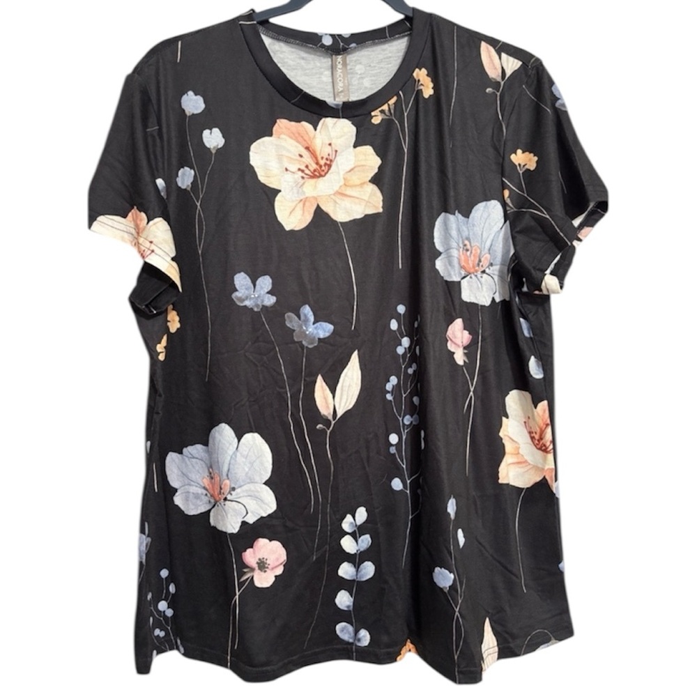 NWT Noracora Floral Jersey T-Shirt – Black/Multicolor – Size XL